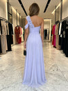 Chiffon High Low One Shoulder Formal Dresses with Ruffles