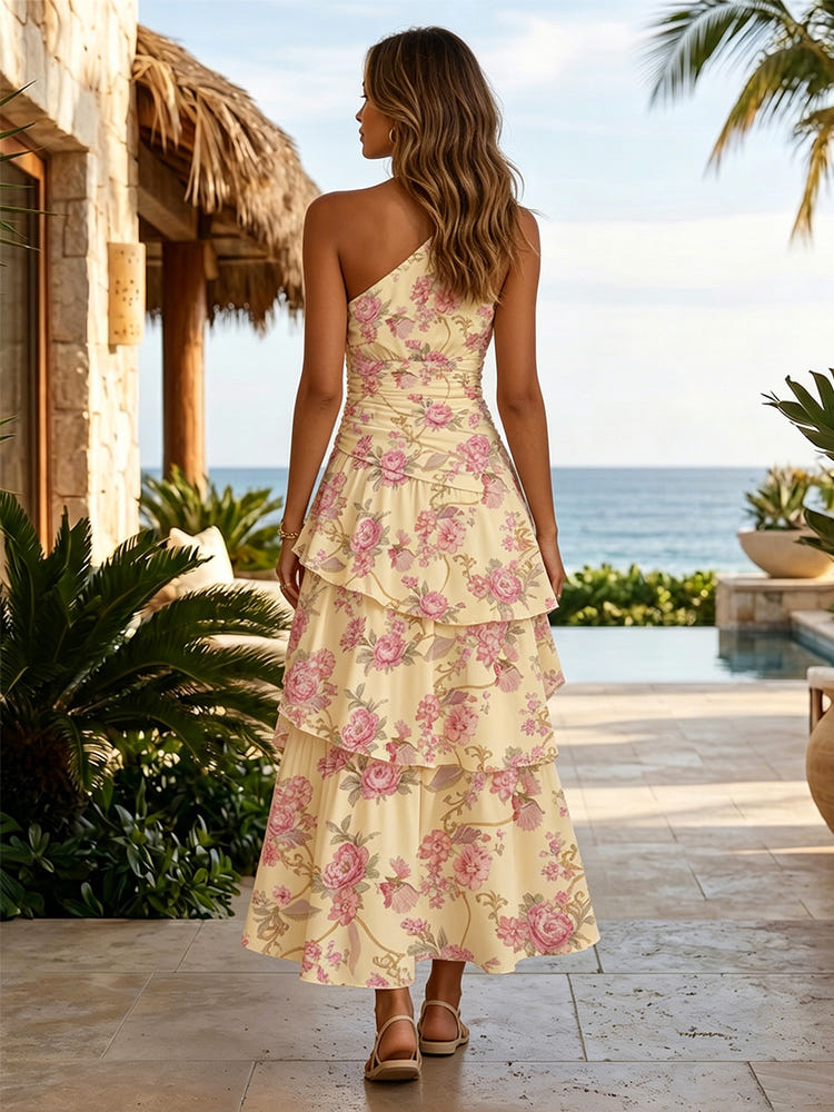 Chiffon A-Line One Shoulder Tiered Wedding Guest Dresses – Gracins