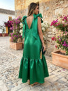 Satin A-Line Crew Neck Formal Dresses with Bow