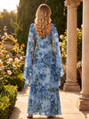 Chiffon Sheath Asymmetric Neck Formal Dresses with Floral Print