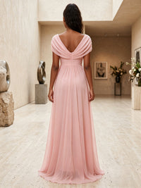 Chiffon A-Line V Neck Pleated Formal Dresses