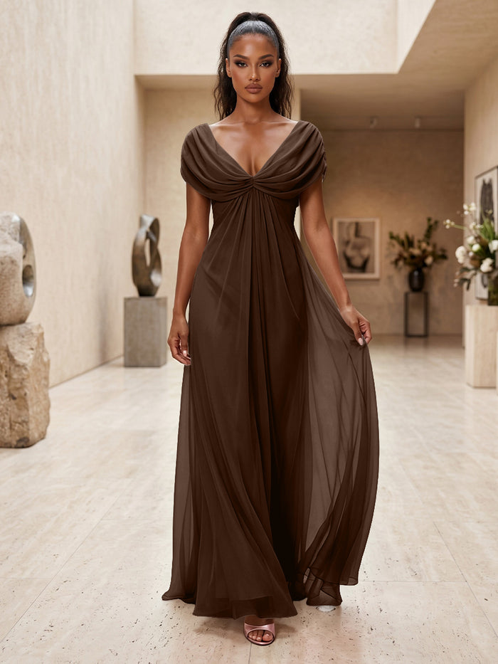 Chiffon A-Line V Neck Pleated Formal Dresses