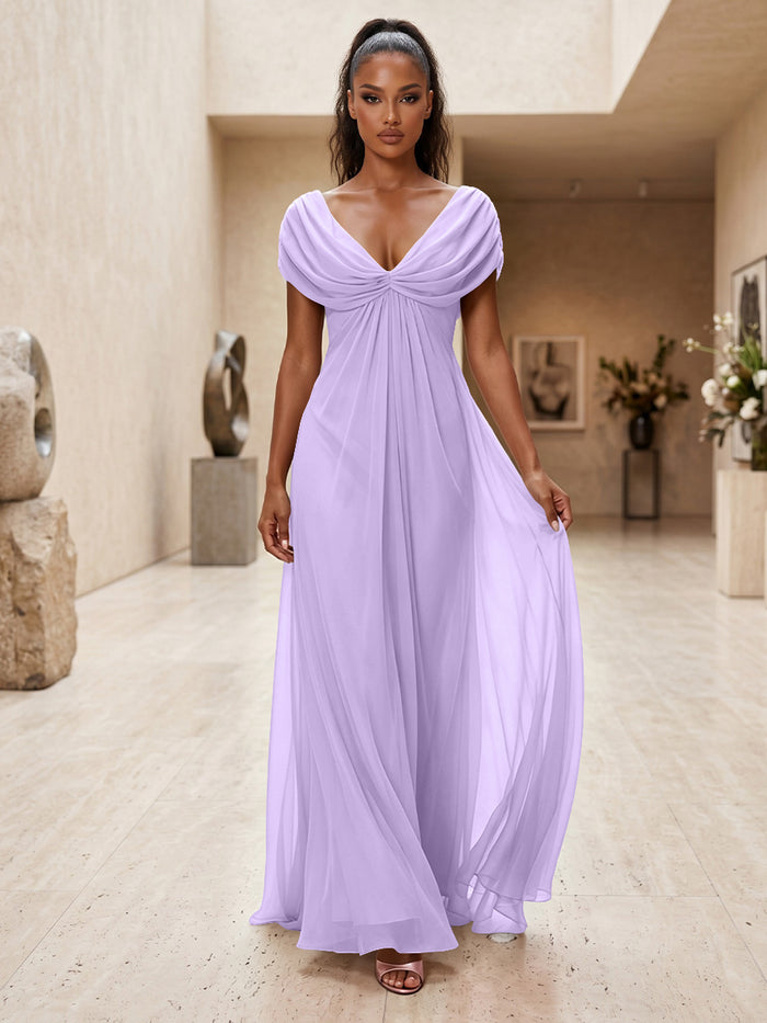 Chiffon A-Line V Neck Pleated Formal Dresses