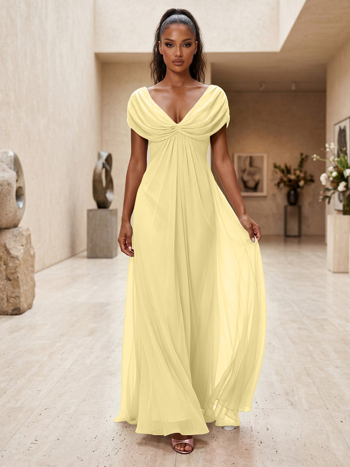 Chiffon A-Line V Neck Pleated Formal Dresses
