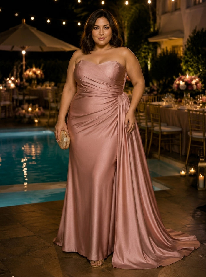 Satin Mermaid Sweetheart Pleated Plus Size Formal Dresses