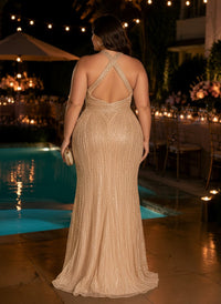 Sequin Mermaid Halter Glitter Plus Size Formal Dresses