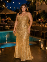 Sequin Mermaid Spaghetti Straps Glitter Plus Size Formal Dresses