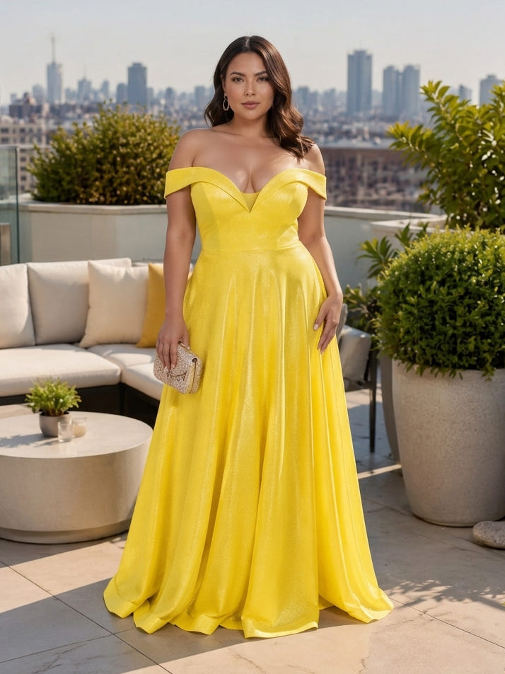 Satin A-Line Off the Shoulder Simple Plus Size Formal Dresses