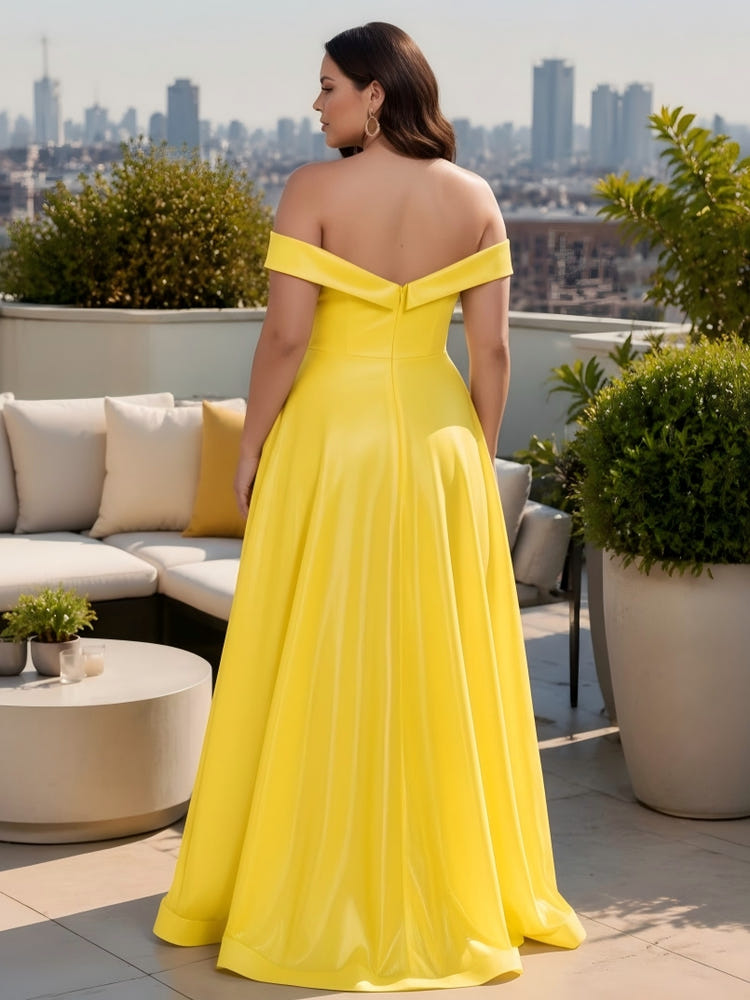 Satin A-Line Off the Shoulder Simple Plus Size Formal Dresses