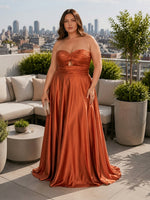 Satin A-Line Strapless Simple Plus Size Formal Dresses