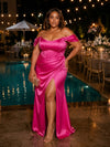 Satin Mermaid Off the Shoulder Plus Size Formal Dresses with Side Slit