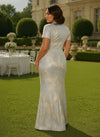 Jacquard Mermaid V Neck Plus Size Formal Dresses with Side Slit