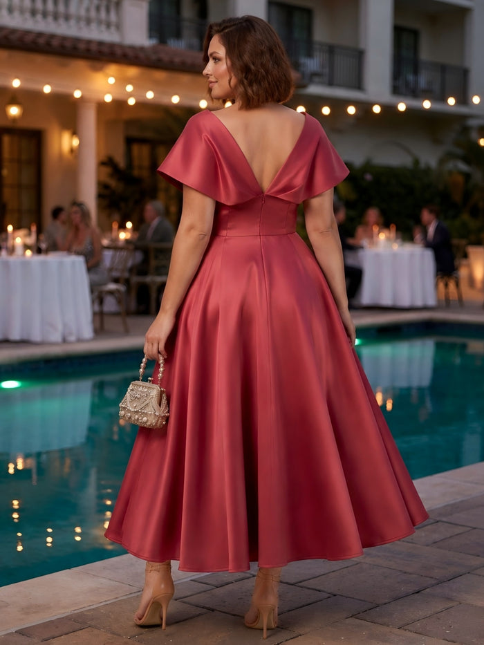 Satin A-Line V Neck Simple Plus Size Formal Dresses