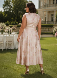 Jacquard A-Line V Neck Plus Size Formal Dresses with Bow