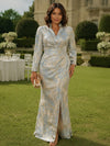 Jacquard Mermaid V Neck Plus Size Formal Dresses with Side Slit