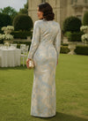 Jacquard Mermaid V Neck Plus Size Formal Dresses with Side Slit