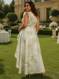 Jacquard A-Line One Shoulder Plus Size Formal Dresses with Ruffles