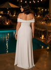 Satin Mermaid Off the Shoulder Plus Size Formal Dresses with Side Slit