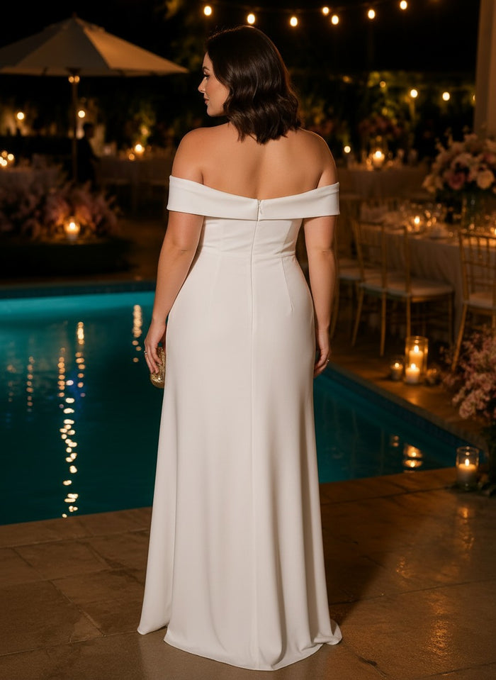 Satin Mermaid Off the Shoulder Plus Size Formal Dresses with Side Slit