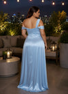 Satin Mermaid One Shoulder Plus Size Formal Dresses with Side Slit