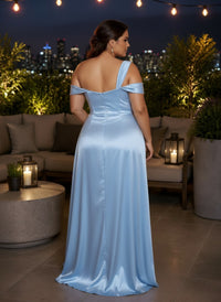 Satin Mermaid One Shoulder Plus Size Formal Dresses with Side Slit