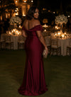 Satin Mermaid Off the Shoulder Plus Size Formal Dresses with Side Slit