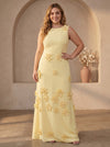 Jersey Sheath Crew Neck Plus Size Formal Dresses with 3D Flowers