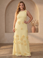 Jersey Sheath Crew Neck Plus Size Formal Dresses with 3D Flowers