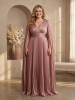 Chiffon A-Line V Neck Plus Size Formal Dresses with Sash