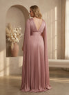 Chiffon A-Line V Neck Plus Size Formal Dresses with Sash