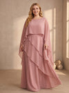 Chiffon A-Line Crew Neck Plus Size General Color with Caps