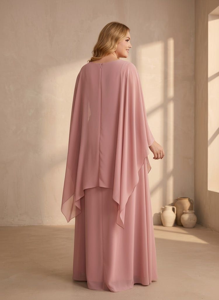 Chiffon A-Line Crew Neck Plus Size General Color with Caps