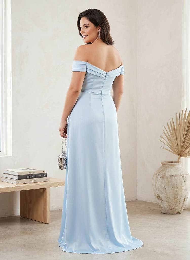 Satin Mermaid Off the Shoulder Plus Size Formal Dresses with Side Slit