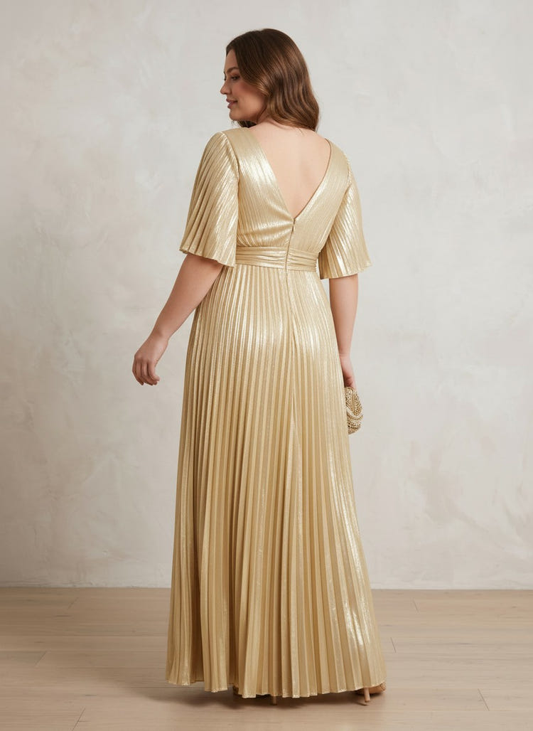 Chiffon A-Line V Neck Delicate Pleated Plus Size Formal Dresses