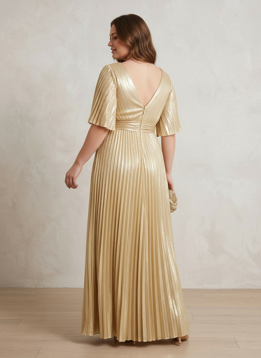 Chiffon A-Line V Neck Delicate Pleated Plus Size Formal Dresses