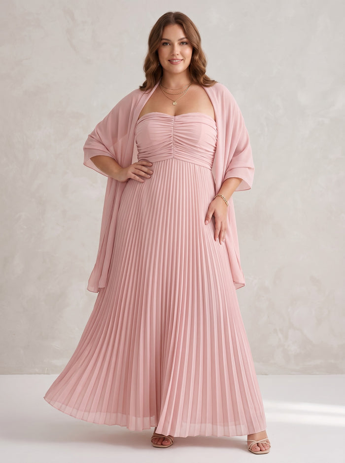 Chiffon A-Line Strapless Plus Size Formal Dresses with Shawl