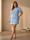 Jersey Sheath Crew Neck Plus Size Formal Dresses with 3D Flowers