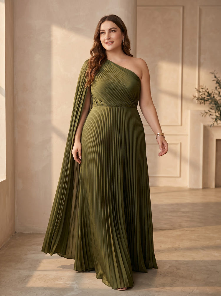 Chiffon A-Line One Shoulder Plus Size Formal Dresses with Sash