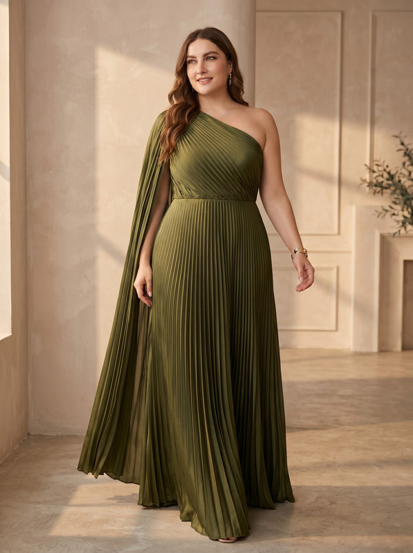 Chiffon A-Line One Shoulder Plus Size Formal Dresses with Sash