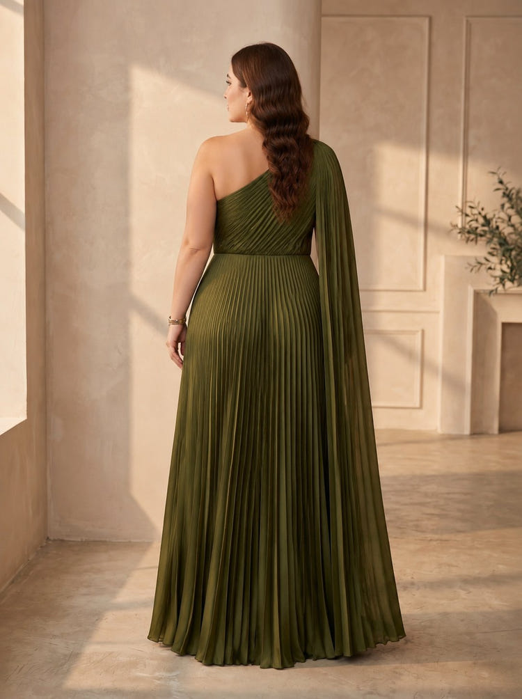 Chiffon A-Line One Shoulder Plus Size Formal Dresses with Sash