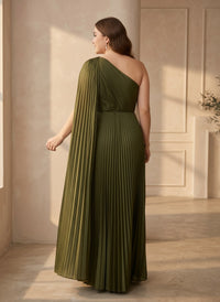 Chiffon A-Line One Shoulder Plus Size Formal Dresses with Sash
