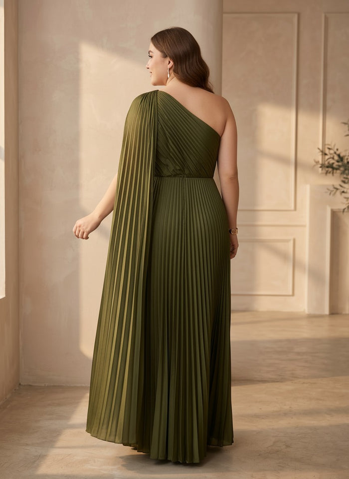 Chiffon A-Line One Shoulder Plus Size Formal Dresses with Sash