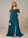 Chiffon Mermaid Off the Shoulder Plus Size Formal Dresses with Side Slit
