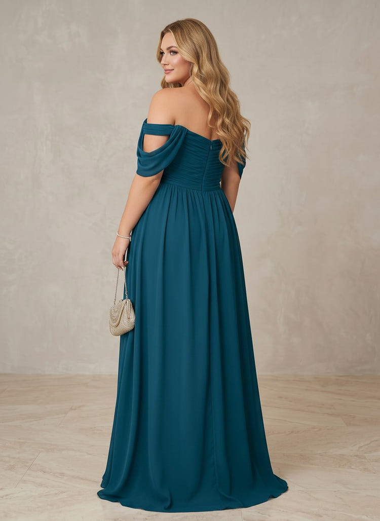 Chiffon Mermaid Off the Shoulder Plus Size Formal Dresses with Side Slit