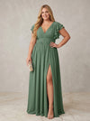 Chiffon A-Line V Neck Plus Size Formal Dresses with Ruffles