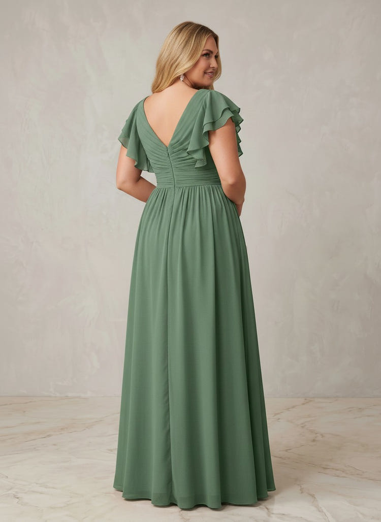 Chiffon A-Line V Neck Plus Size Formal Dresses with Ruffles