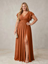 Chiffon A-Line V Neck Plus Size Formal Dresses with Ruffles