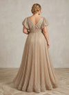 Sequin A-Line V Neck Delicate Pleated Plus Size Formal Dresses