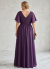 Chiffon A-Line V Neck Glitter Plus Size Formal Dresses