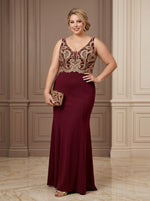 Satin Mermaid V Neck Plus Size Formal Dresses with Sequin Embroidery